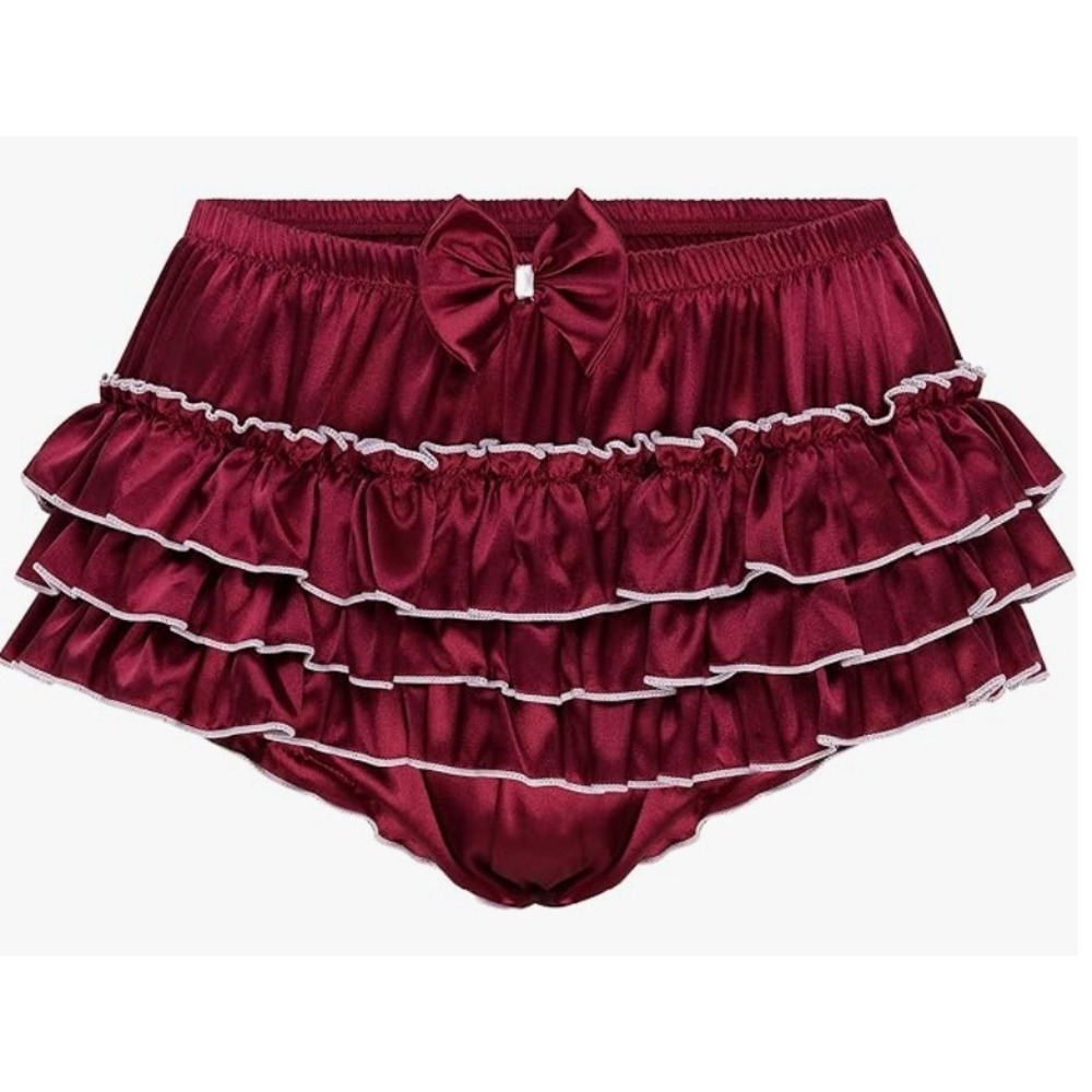 Satini Burgundy Satin Ruffle Bloomers Bow Accent Frilly Panties Small NEW